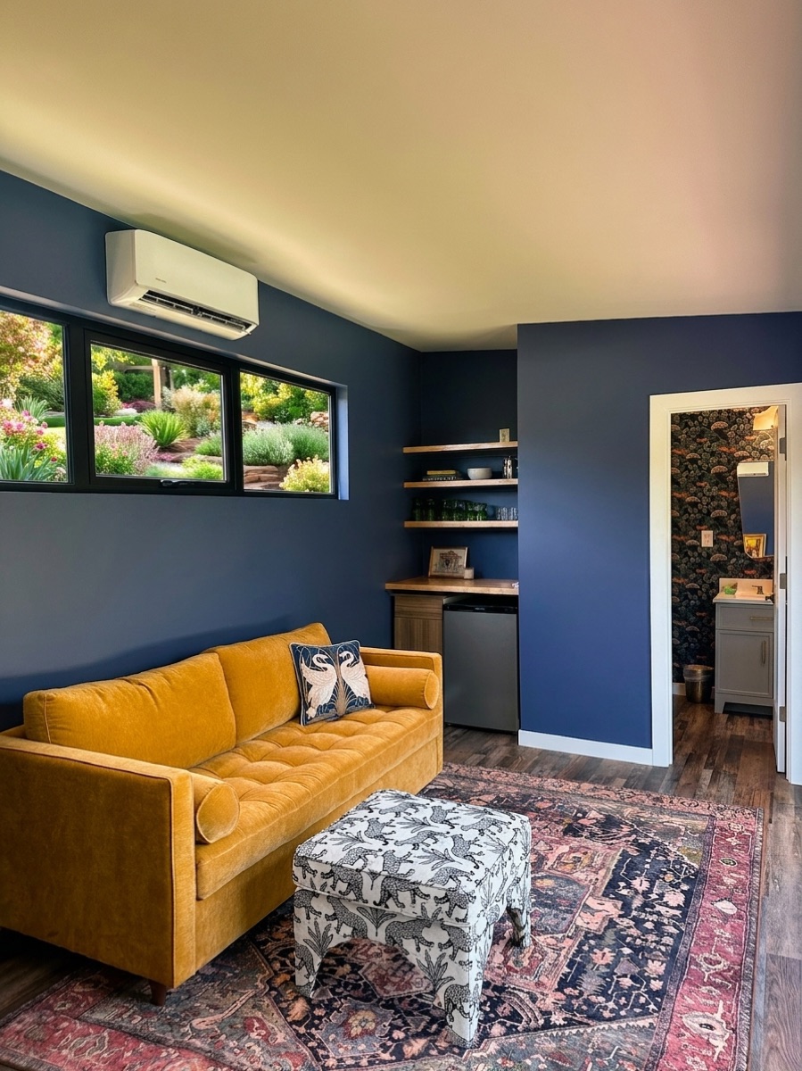 Inside a finished Backyard Pod office